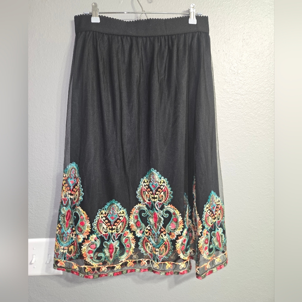 Boho Sheer with Lining Embroidered Skirt Size 1X